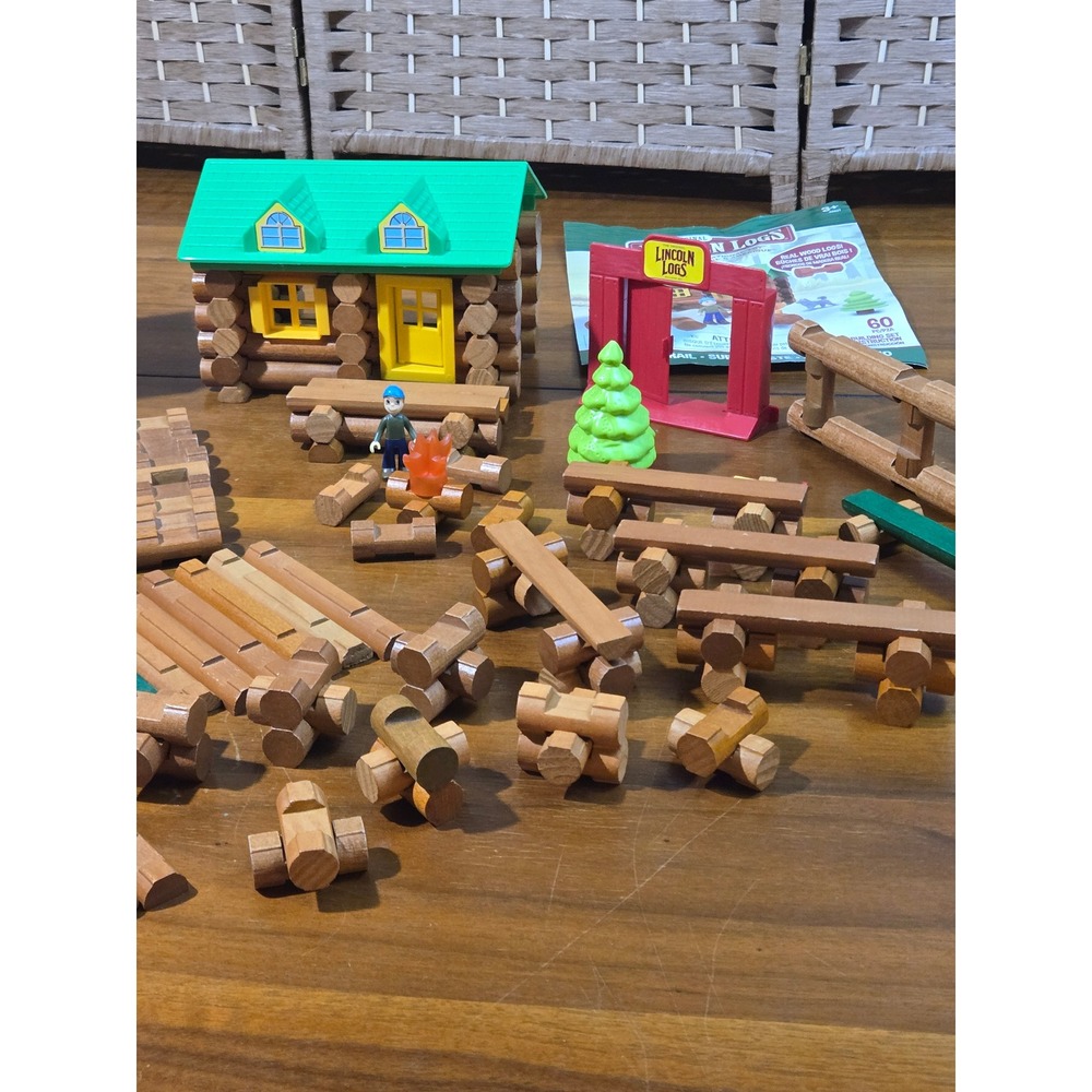 Lincoln Logs Real Wood Building Set Lot 260 Pieces Cabin Fort Extra Logs Figures